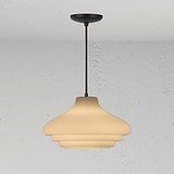 Brookfield Medium Pendant Light Opal Glass with bronze finish, elegantly hanging from a white ceiling.