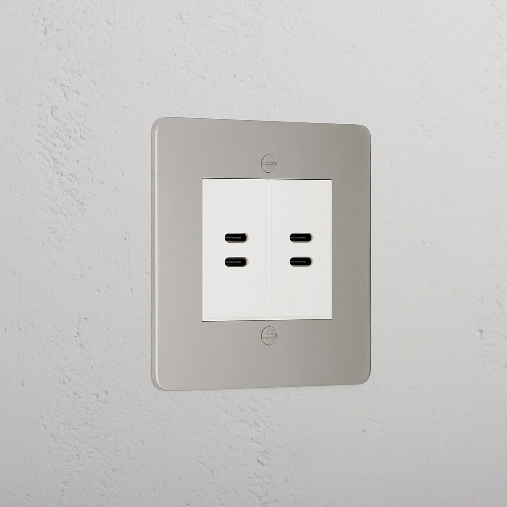 Designer Polished Nickel 2xusb C+C Socket White