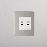 Designer Polished Nickel 2xusb C+C Socket White