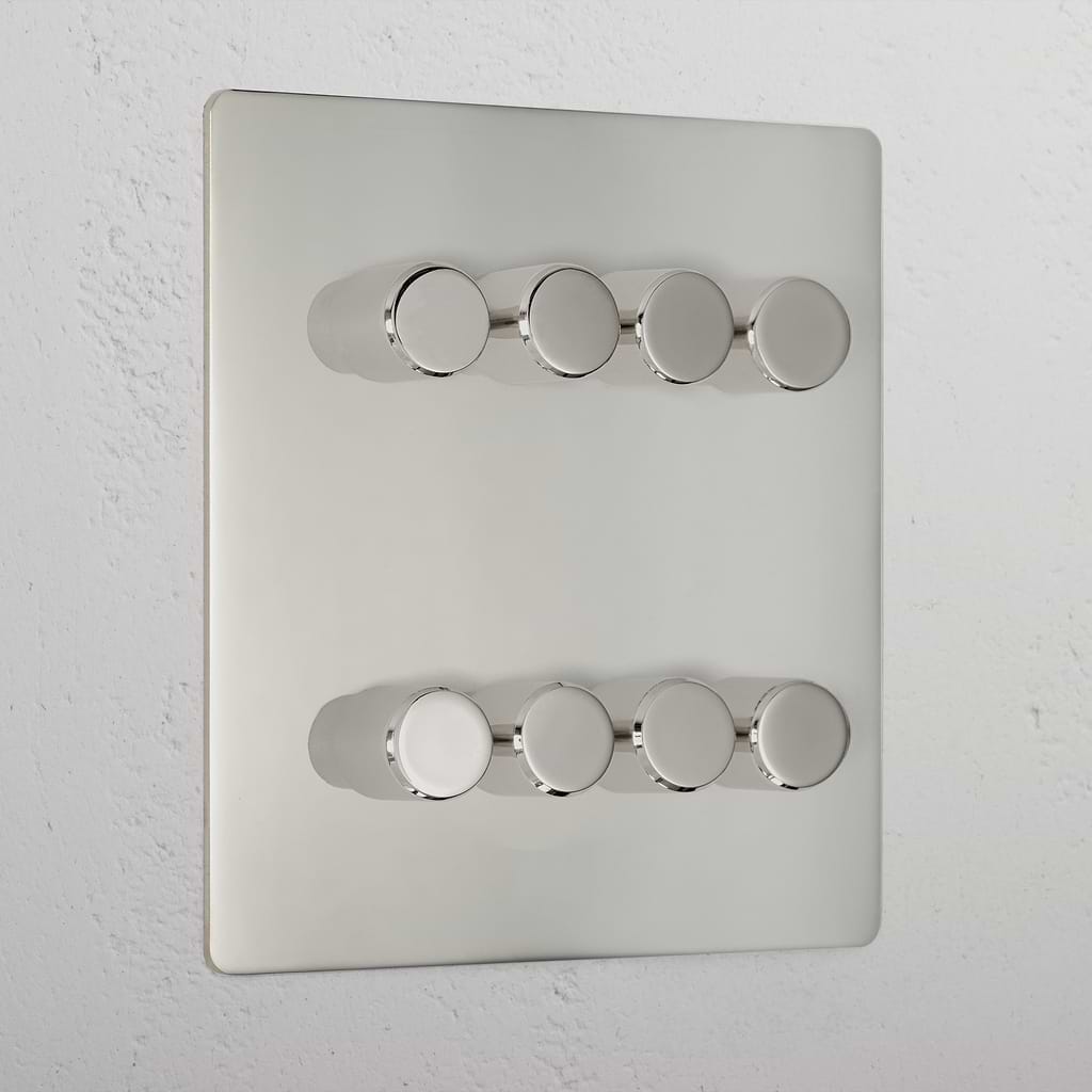 Elegant Polished Nickel 8 Gang 2 Way Dimmer Light Switch