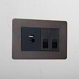 Bronze Modern Cat6 And Usb A+C Fast Charge Socket Black