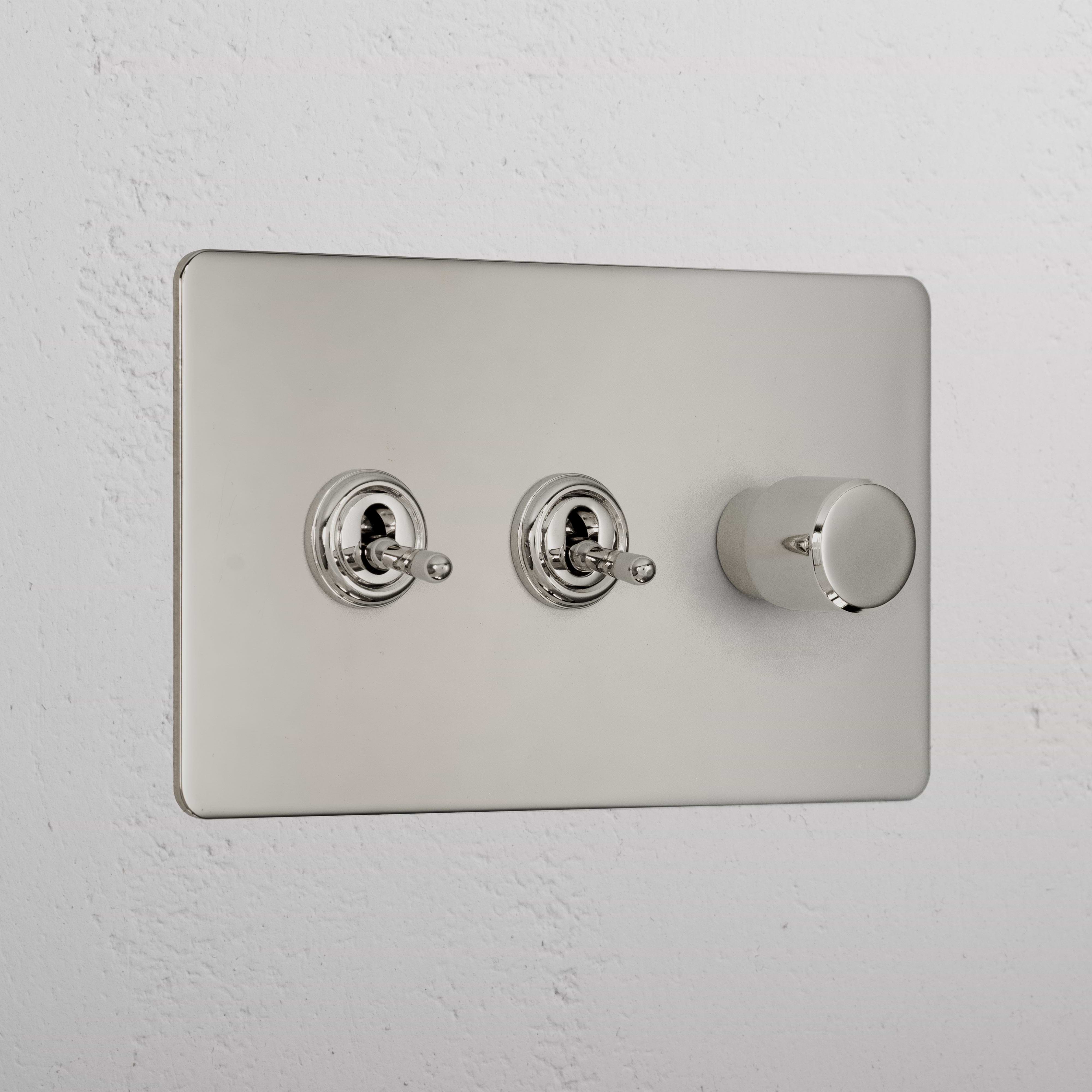 Elegant Polished Nickel 3 Gang Mixed Light Switch