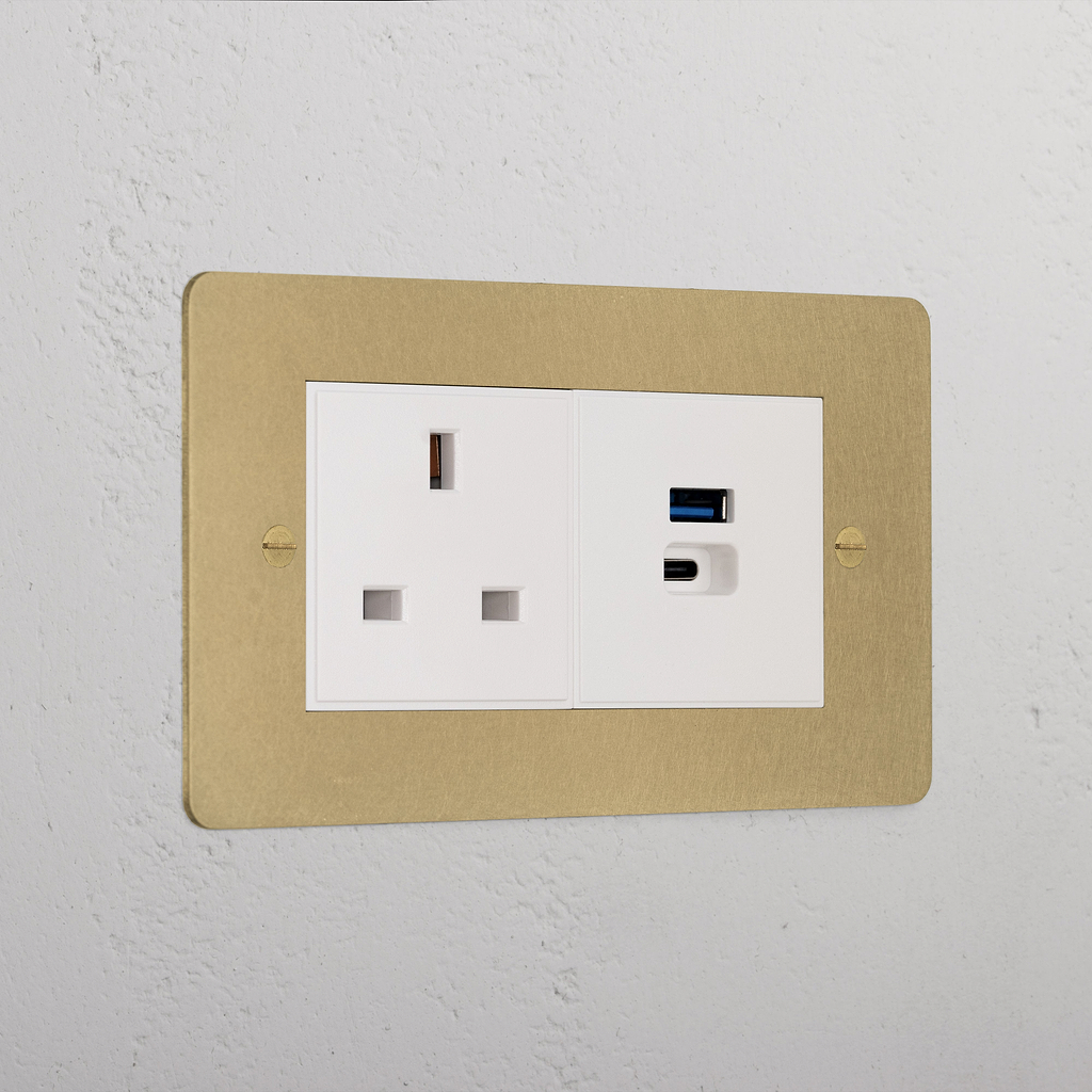 Luxury Antique Brass 13A And Usb A+C Fast Charge Socket White