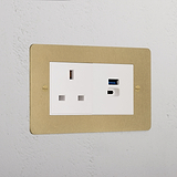 Luxury Antique Brass 13A And Usb A+C Fast Charge Socket White