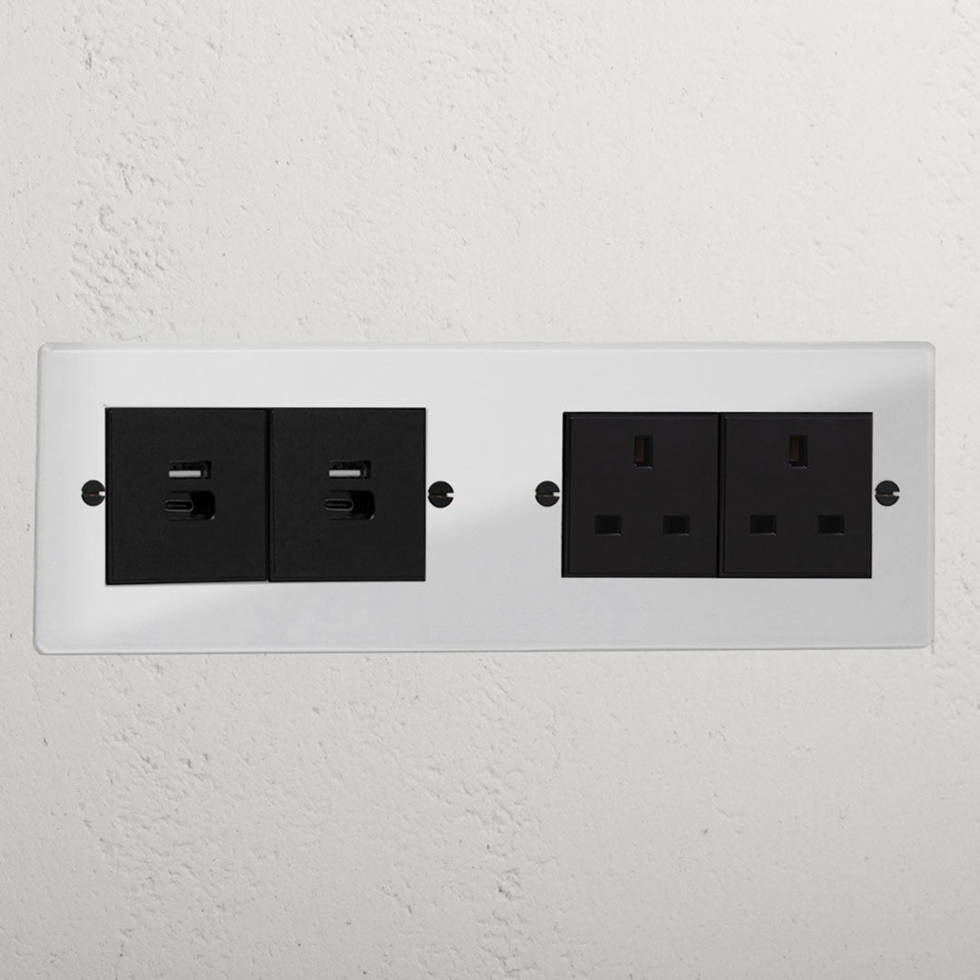 Clear 2x 13A socket and 2x USB A+C fast charge black