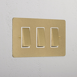 3G Two Way Rocker Switch - Antique Brass White