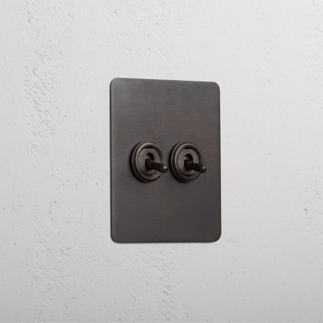 Bronze Slimline 2 Gang 2 Way Toggle Light Switch