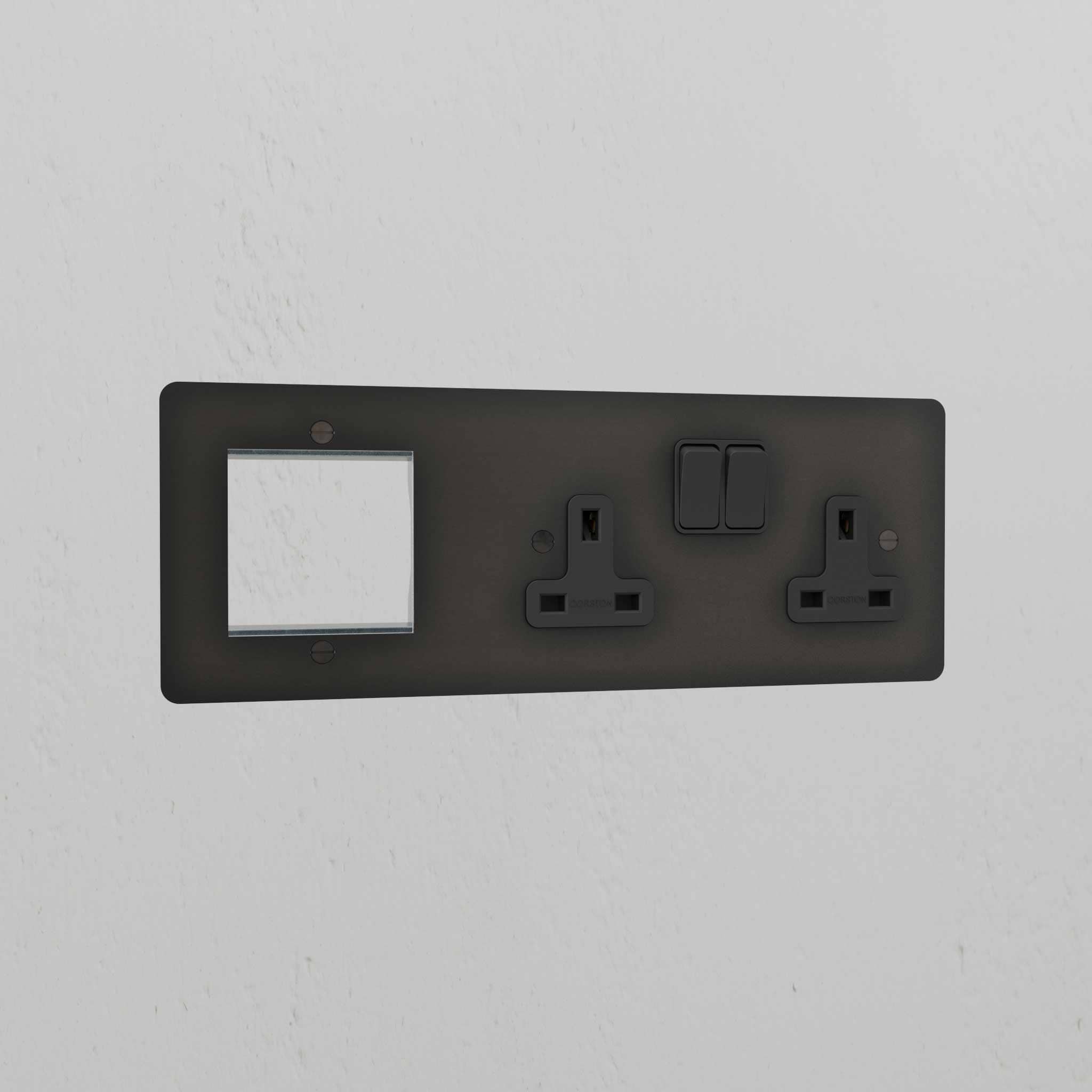 1G 50mm Module & Double Socket UK Plate - Bronze Black