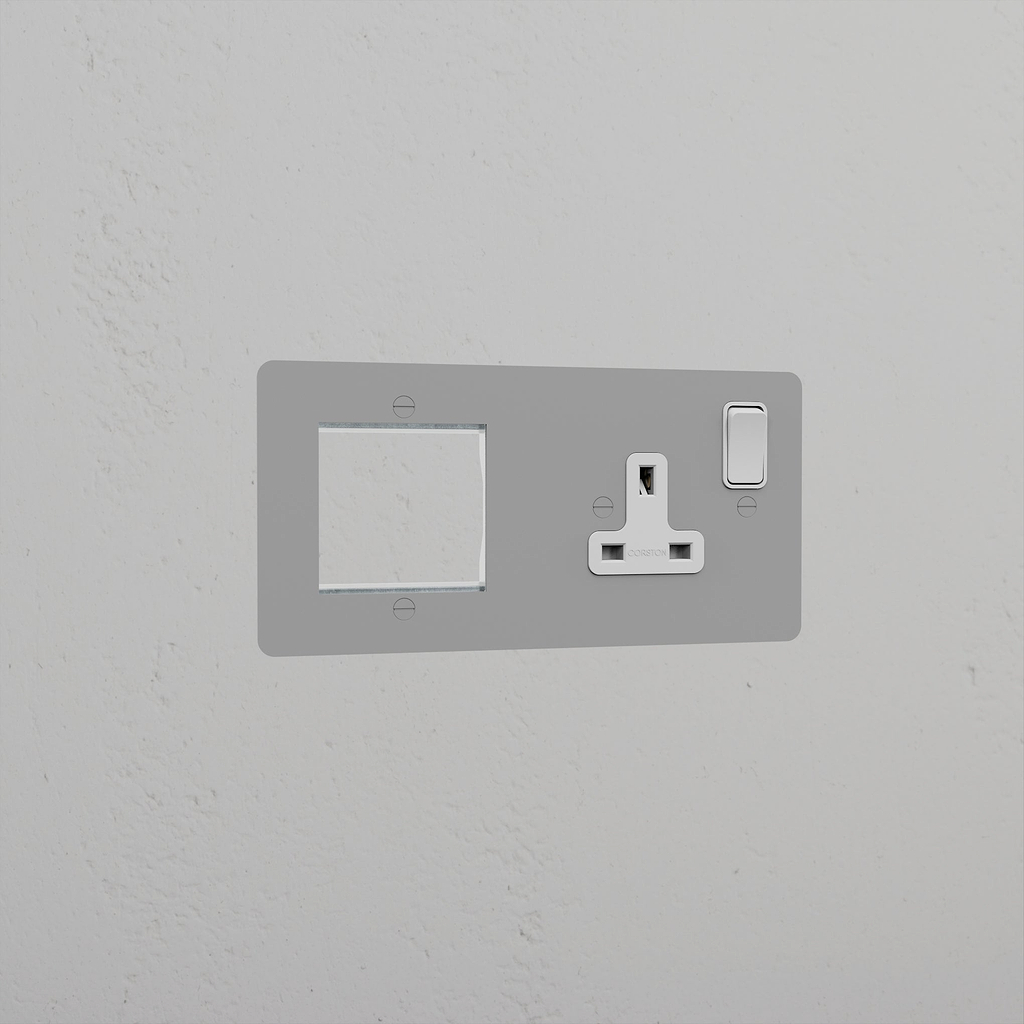 1G 50mm Module & Single Socket UK Plate _ Paintable White