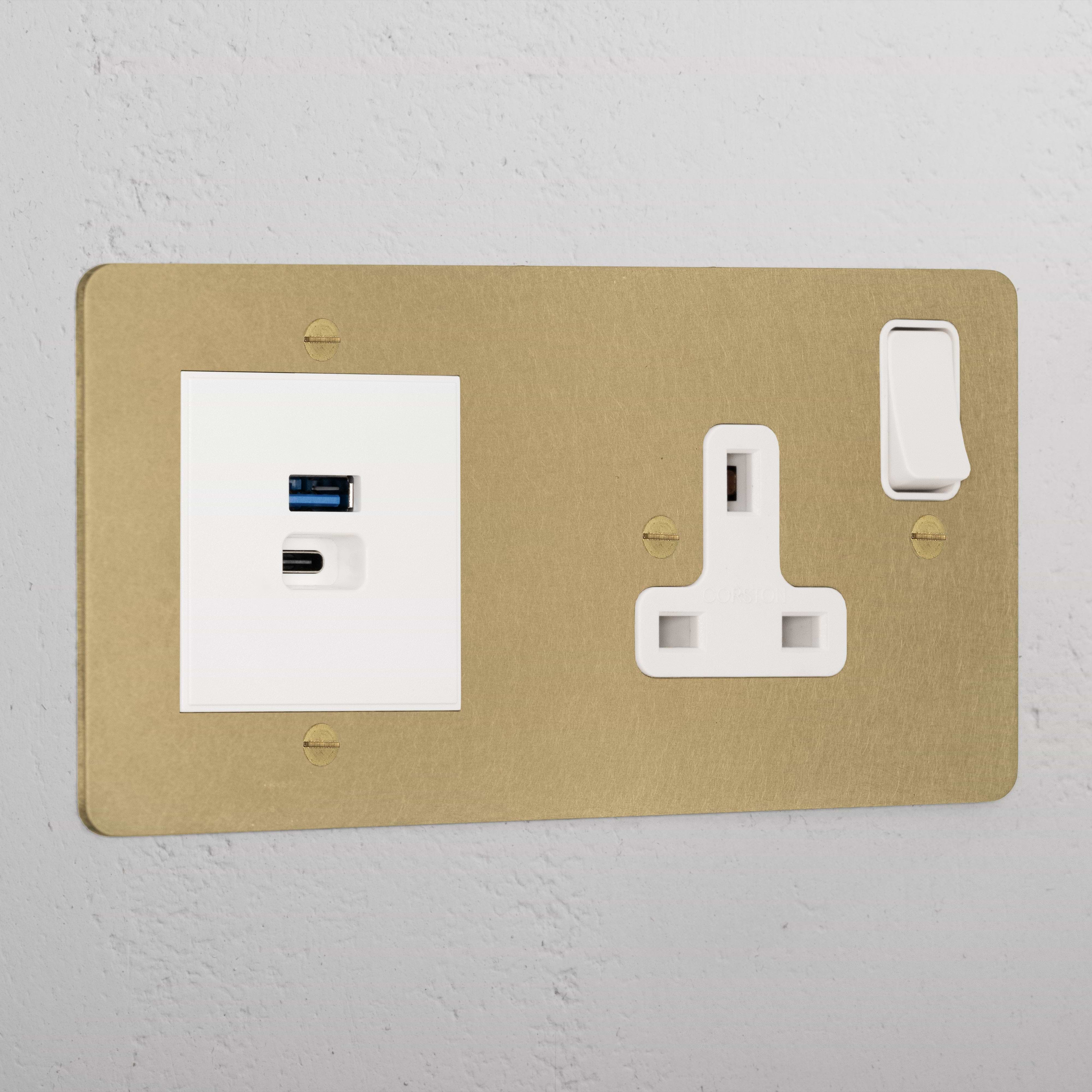 Elegant Antique Brass Single Socket And Usb A+C Fast Charge Socket White