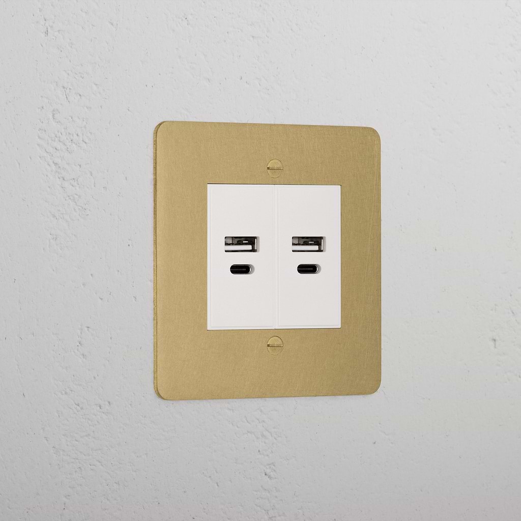 Luxury Antique Brass 2x Usb Ac+Ac Socket White