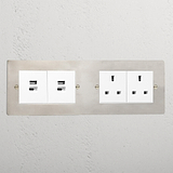 Premium polished nickel 2x 13A socket and 2x USB A+C fast charge white