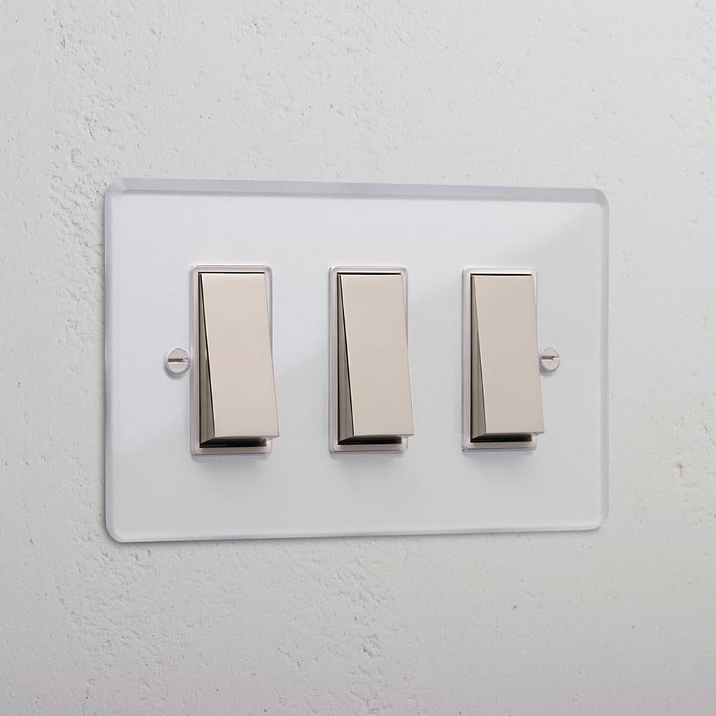 Switch Rocker With Socket 3G Two Way Rocker Switch | Clear Polished Nickel White | Switches ...