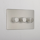 Premium Polished Nickel 3 Gang 2 Wat Dimmer Light Switch