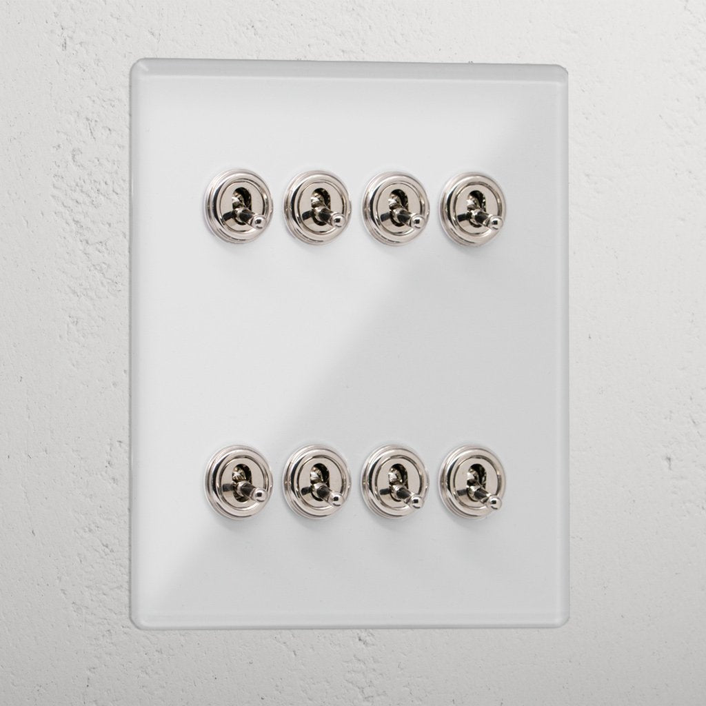 Interior Clear Polished Nickel 8 Gang 2 Way Toggle Light Switch