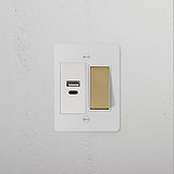 Paintable Antique Brass Slimline Switch with 1G Two Way Rocker + USB A+C for modern connectivity.