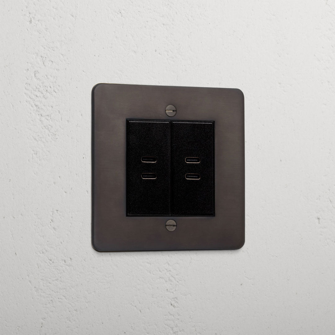 Bronze Modern 2x Usb C+C Socket Black