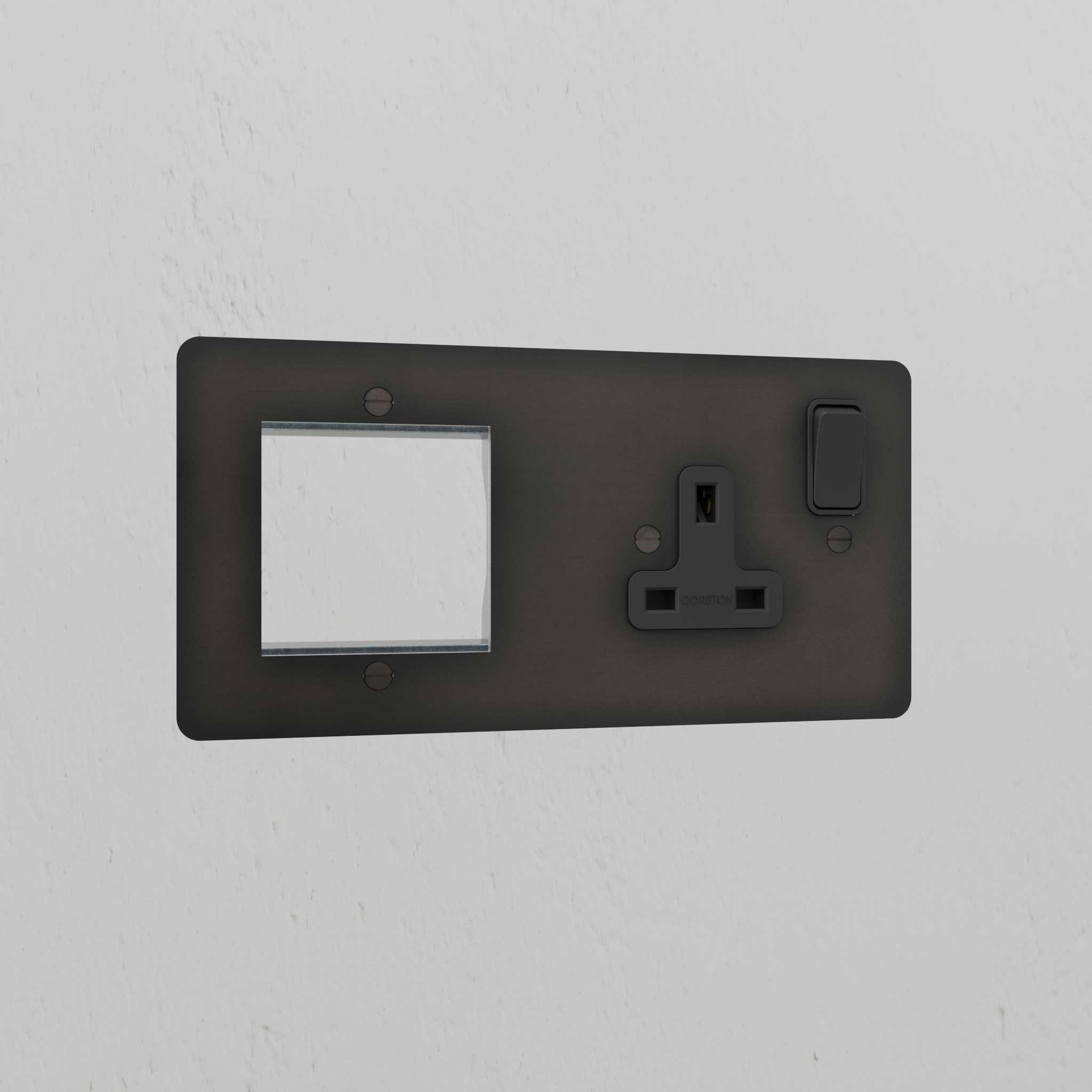 1G 50mm Module & Single Socket Uk Plate - Bronze Black