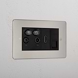 Designer Polished Nickel Tv Aerial And Hdmi And Cat6 Socket Black