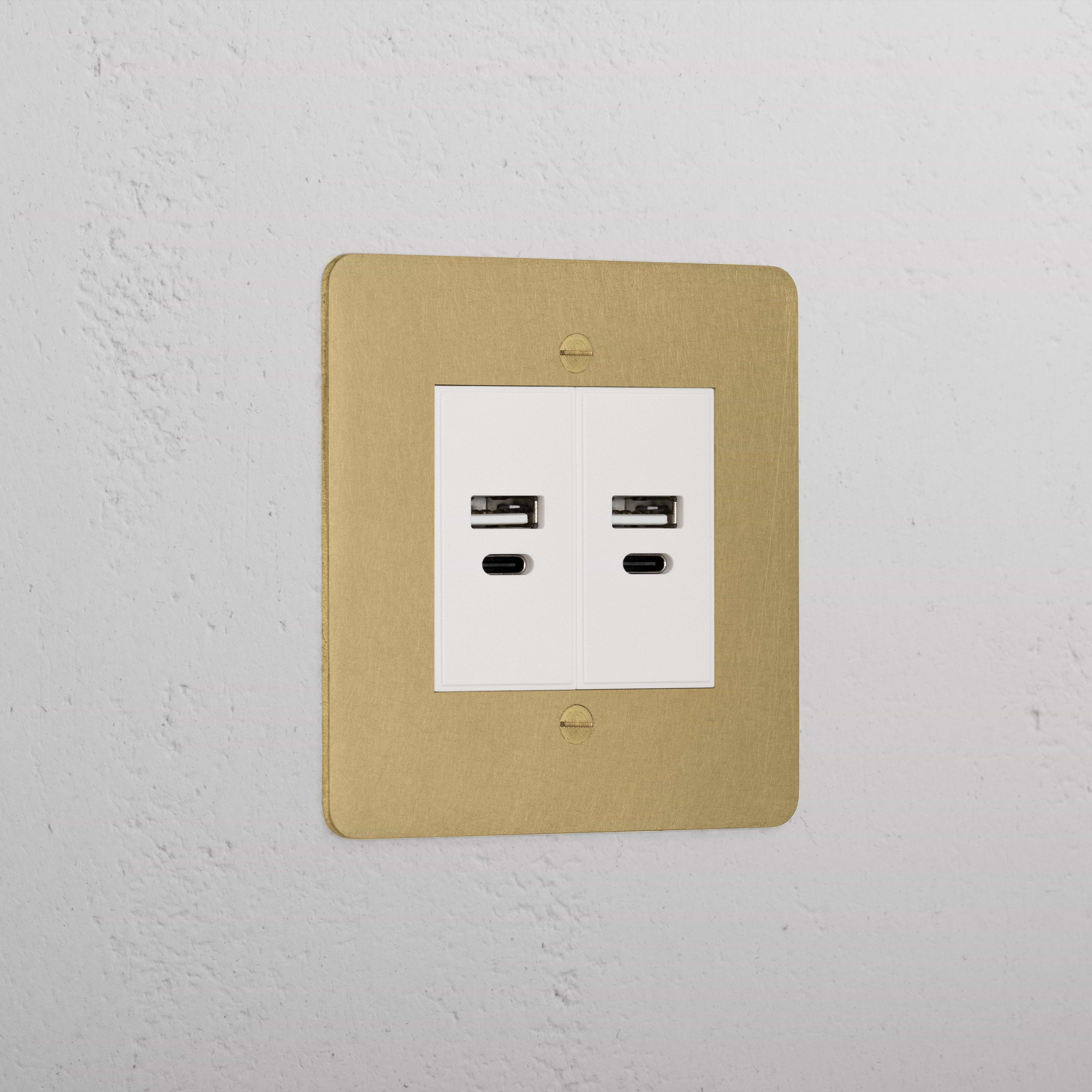 Luxury Antique Brass 2x Usb Ac+Ac Socket White