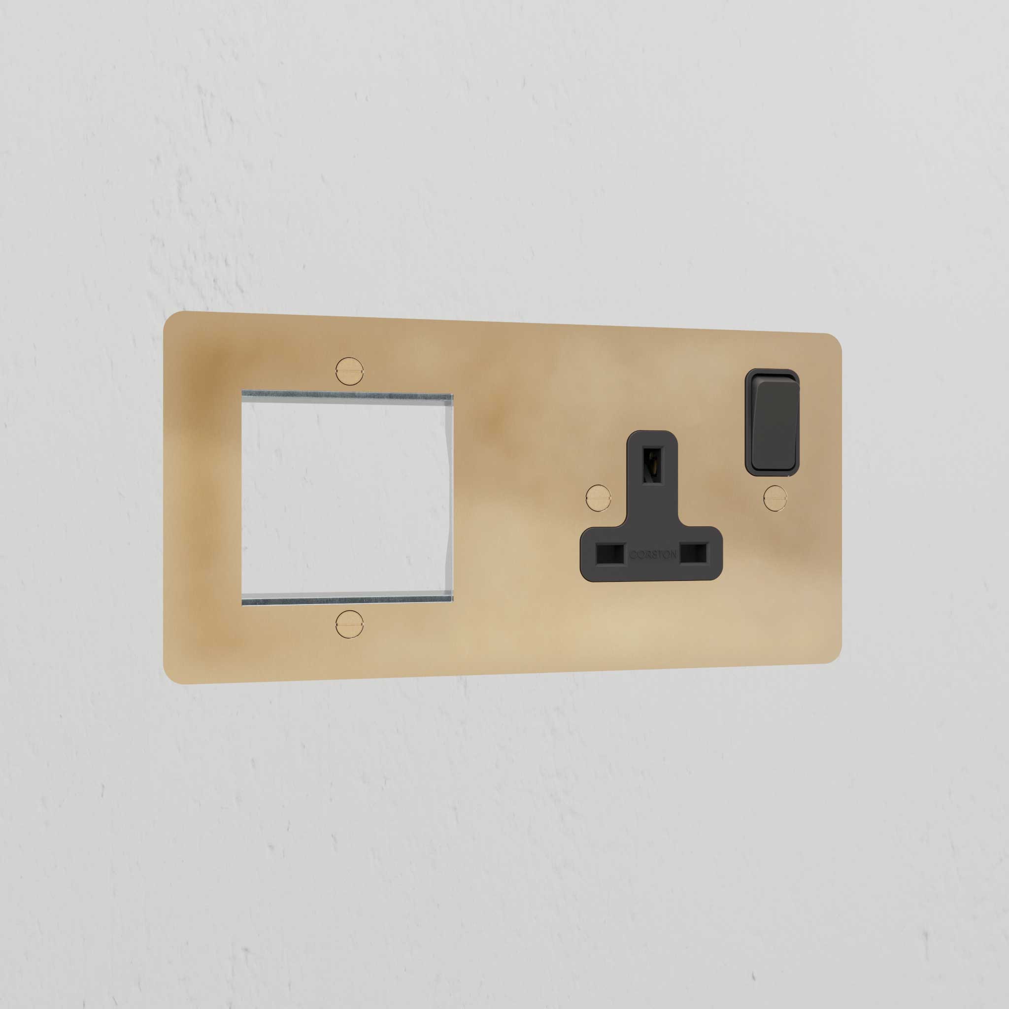 1G 50mm Module & Single Socket Uk Plate - Antique Brass Black