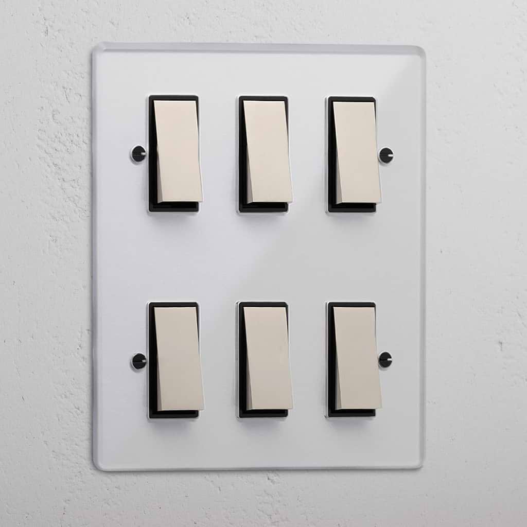 6G Two Way Rocker Switch - Clear Polished Nickel Black
