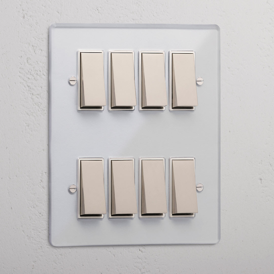 8G Two Way Rocker Switch - Clear Polished Nickel White