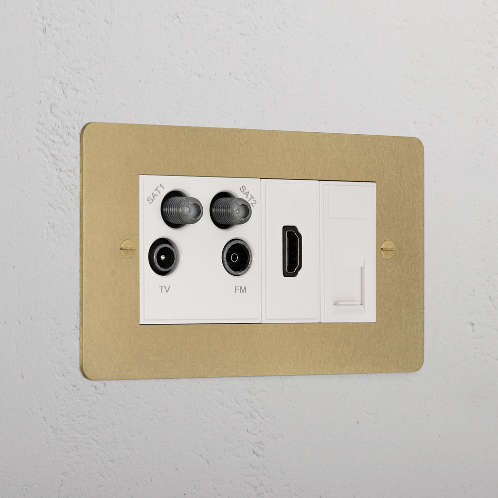 Elegant Antique Brass Tv Aerial And Hdmi And Cat6 Socket White