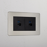 Luxury Polished Nickel 2x Usb A+C Fast Charge Socket Black