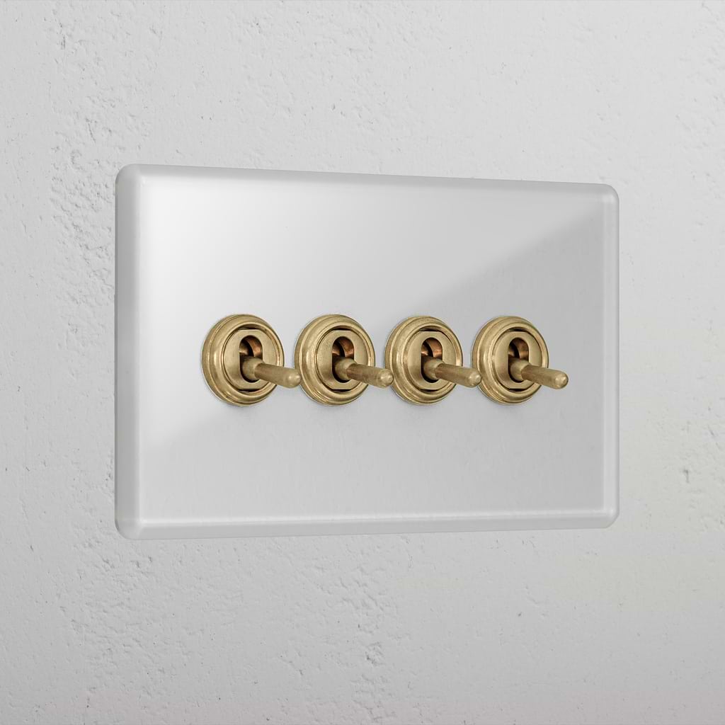 Clear Antique Brass 4 Gang 2 Way Premium Toggle Light Switch