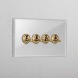 Clear Antique Brass 4 Gang 2 Way Premium Toggle Light Switch