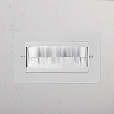 Double Module Brush Plate - Paintable White for 2G Sockets & Modules, with brush bristles for cable management.