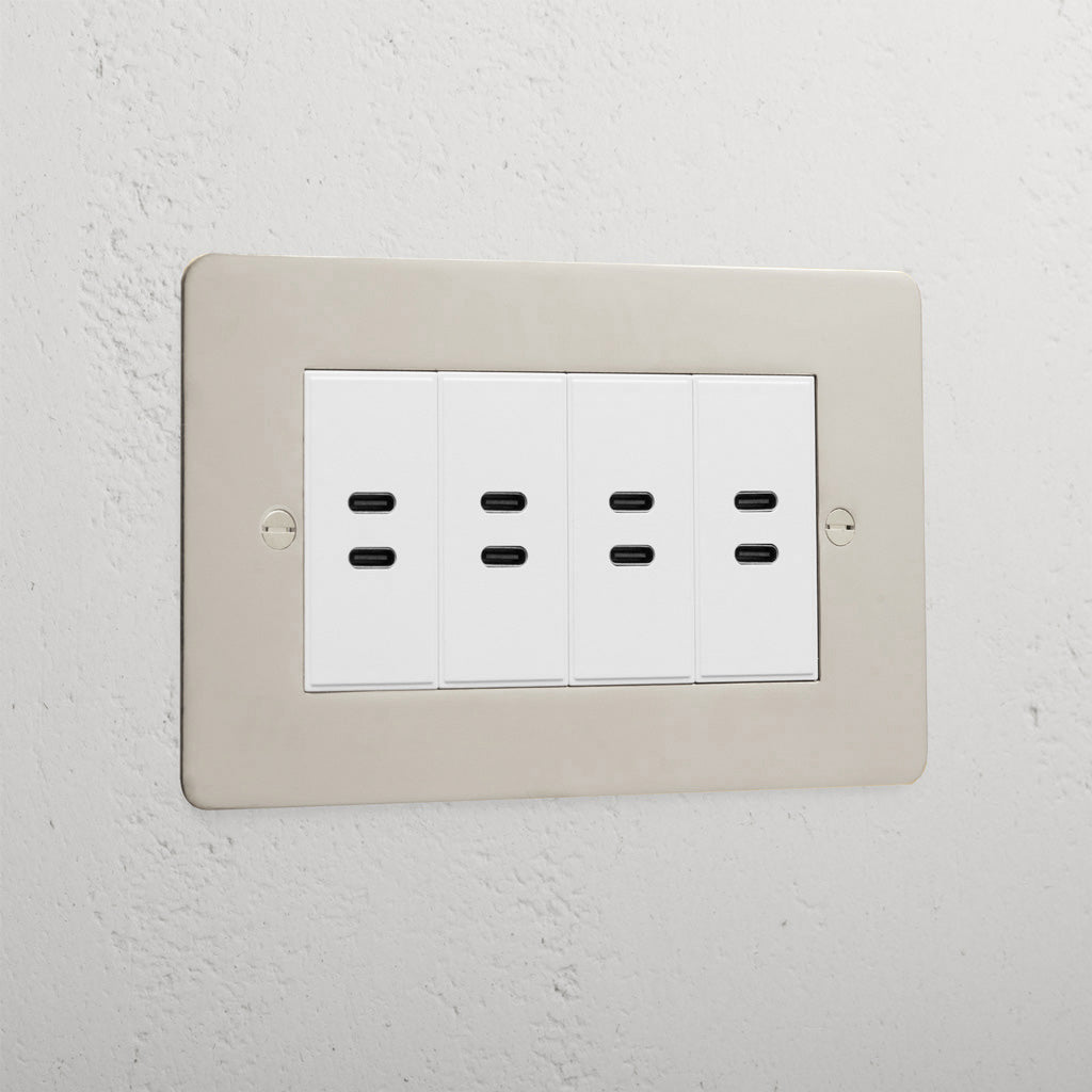 Elegant Polished Nickel 8x Usb-C Ports Socket White