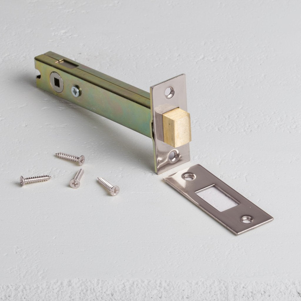 Polished Nickel Bathroom Lock 100mm On White Background