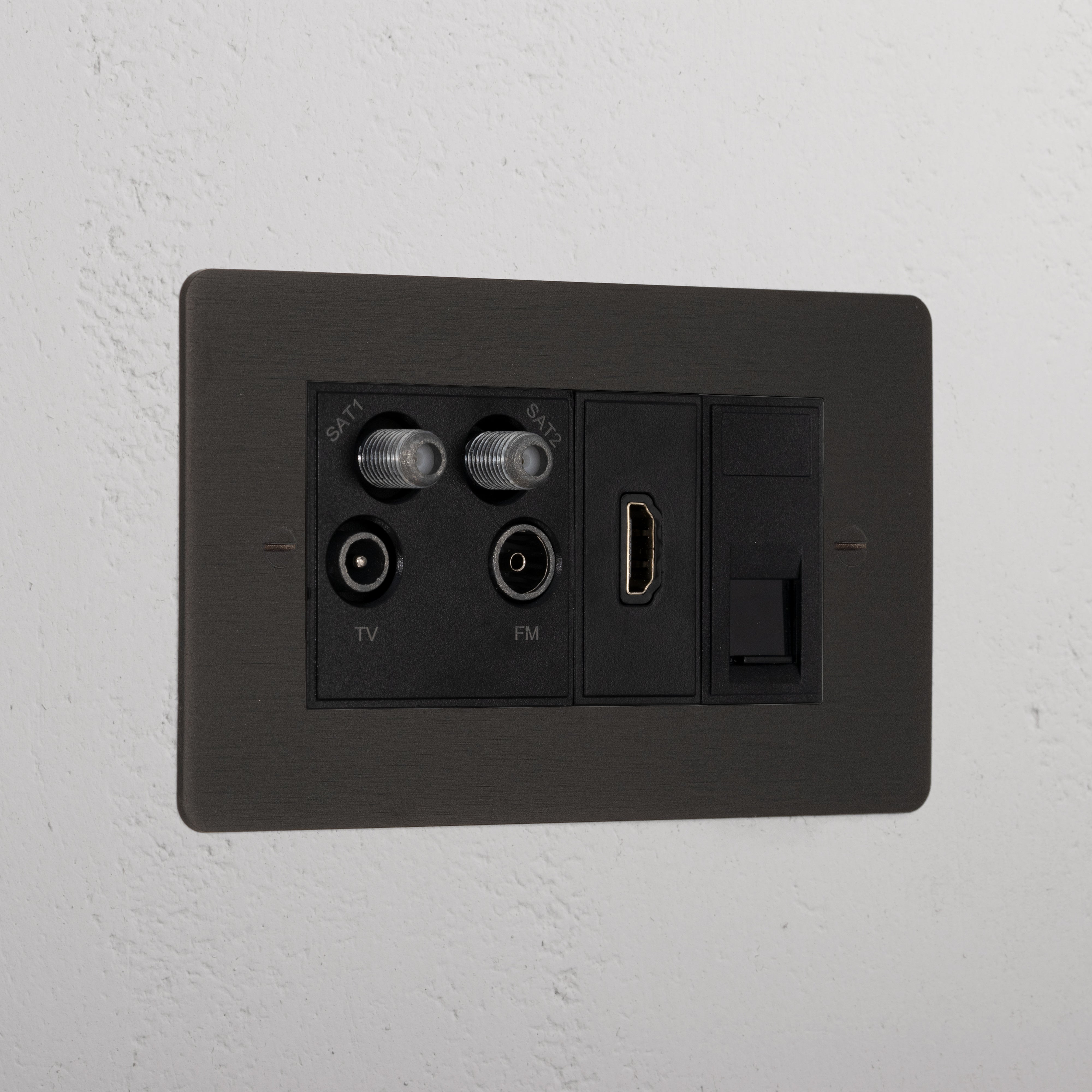 Bronze Tv Aerial And Hdmi And Cat6 Socket Black