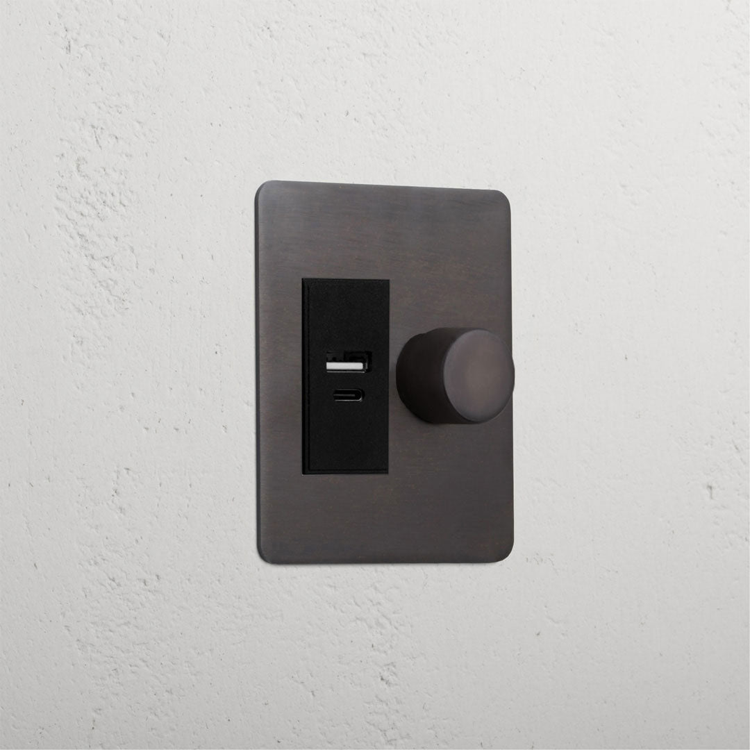 Bronze Slimline 1 Gang 2 Way Dimmer And Usb A+C Switch