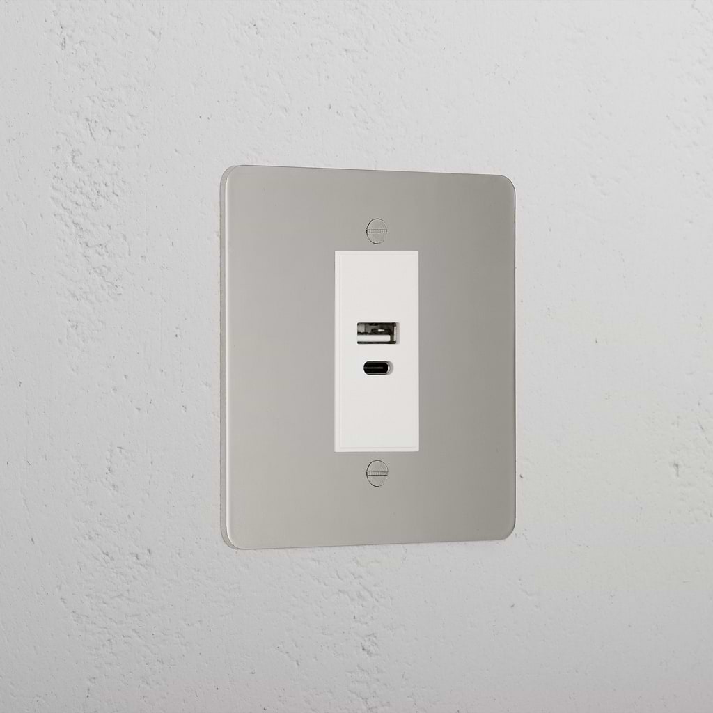Luxury Polished Nickel Usb A+C Socket White