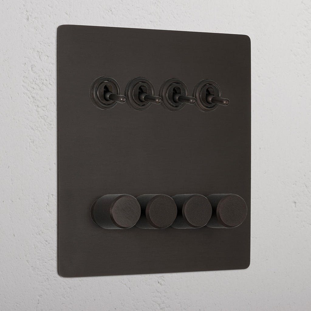 Bronze Vintage 8 Gang Mixed Light Switch
