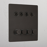 Bronze Vintage 8 Gang Mixed Light Switch