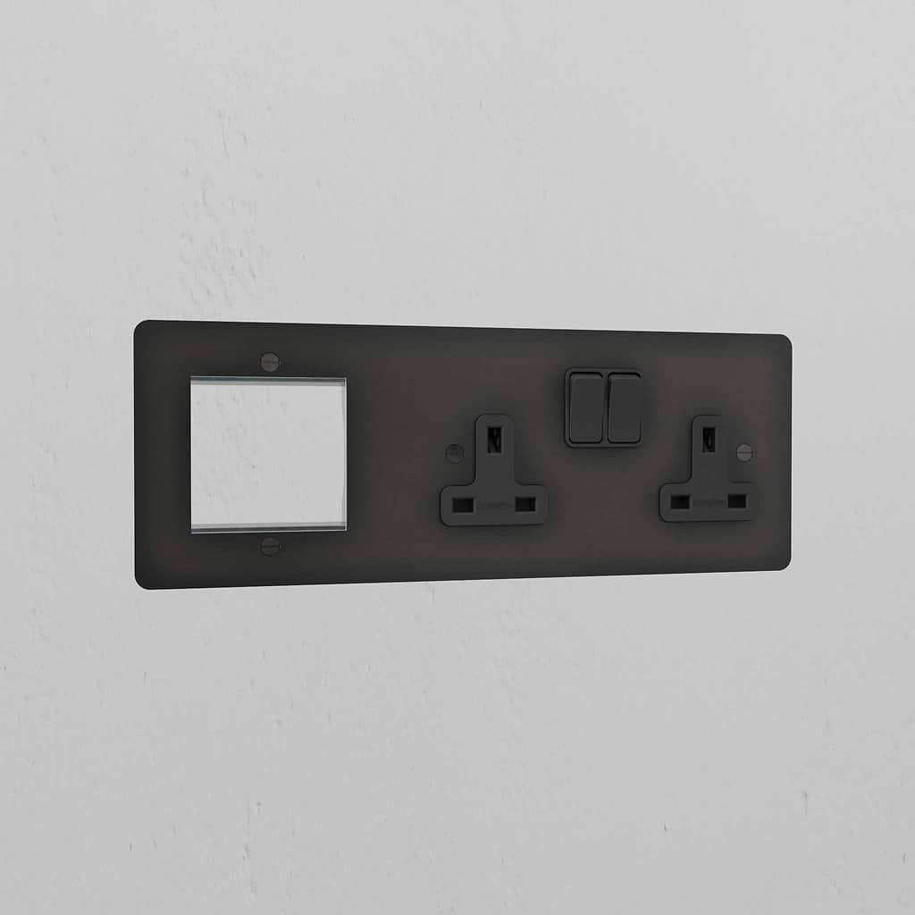 1G 50mm Module & Double Socket Uk Plate - Bronze Black