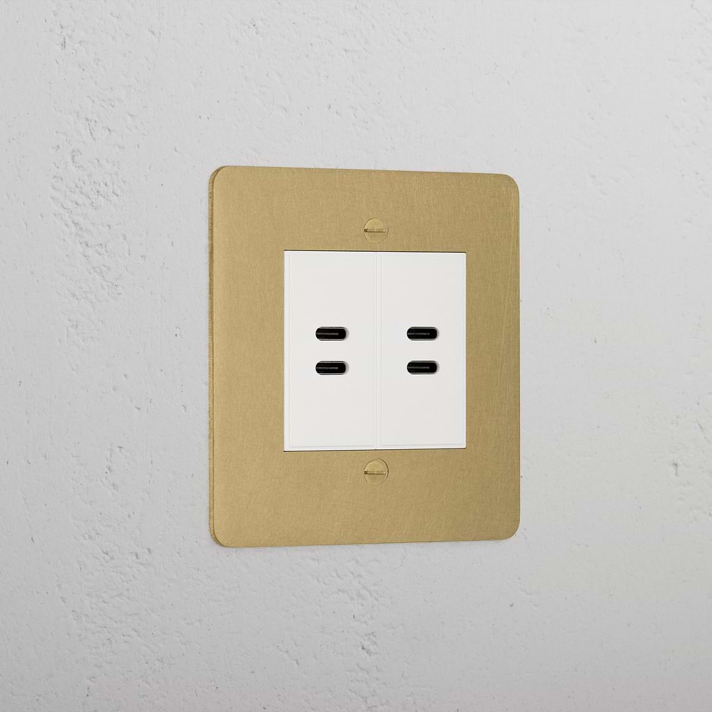 Premium Antique Brass 2x Usb C+C Socket White