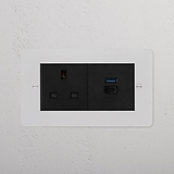 13A Socket with USB A&C Fast Charge in paintable black, designed for 2G sockets & modules.