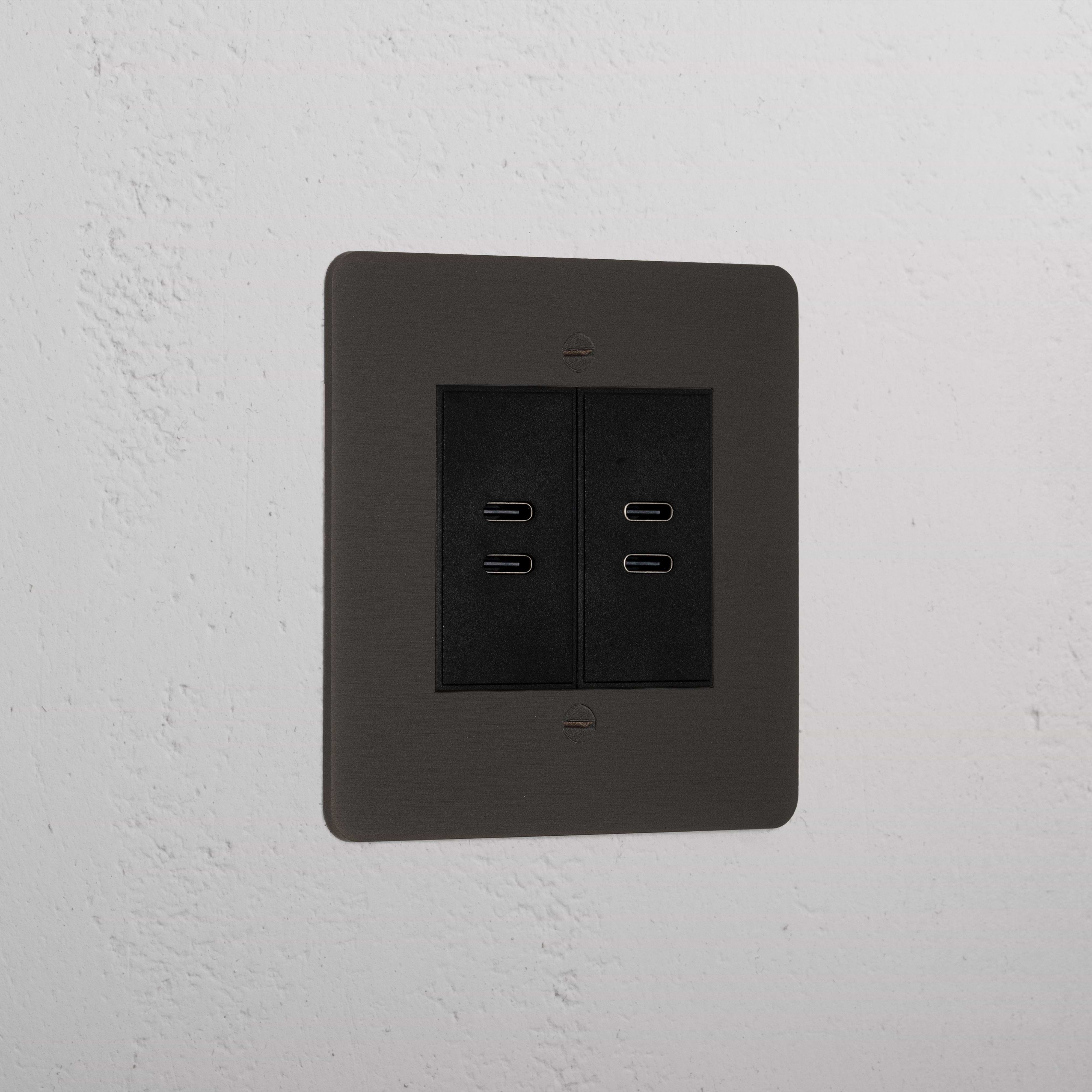 Bronze Modern 2x Usb C+C Socket Black