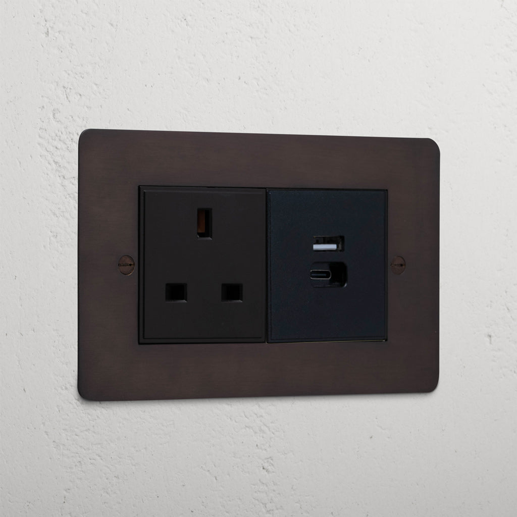 Bronze Interior 13A Socket + Usb A+C Fast Charge Black