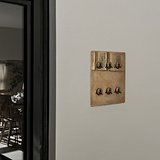 Antique brass 6G two-way toggle switch on a wall, matching an elegant mirrored door in a dining area.