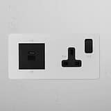 Single Socket + USB A+C Fast Charge in paintable black; 2G Sockets & Modules for versatile, modern convenience.