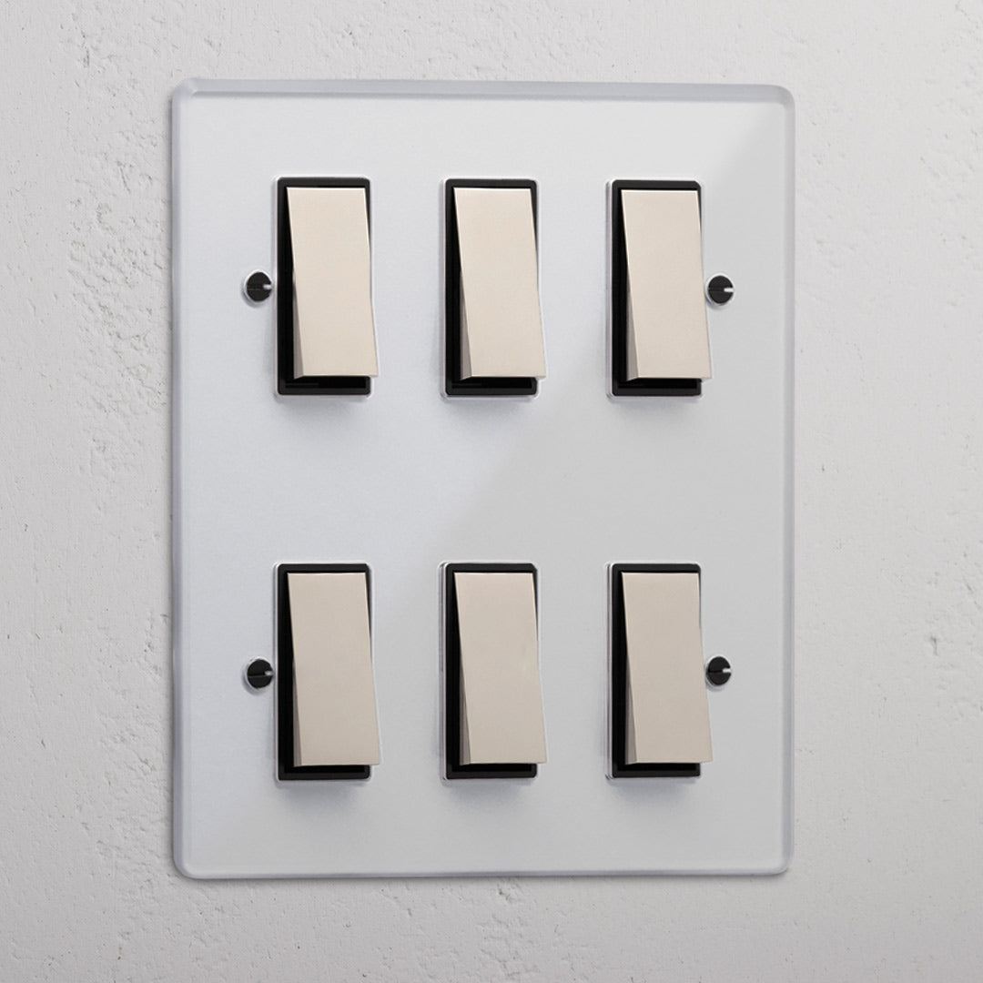 6G Two Way Rocker Switch - Clear Polished Nickel Black