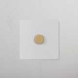 1G Two Way Dimmer Switch in Paintable Antique Brass finish on a textured white wall.