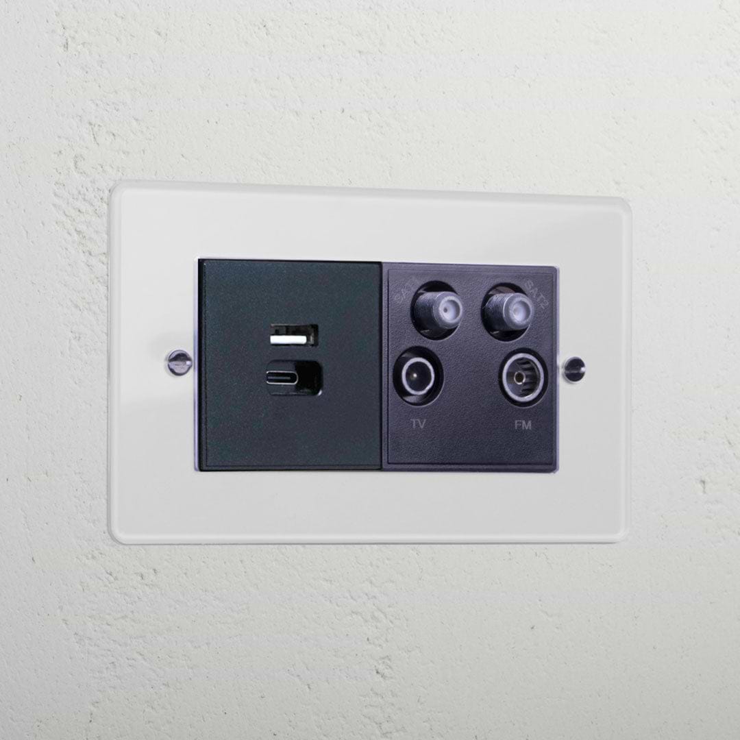 Clear Usb A+C Fast Charge And Tv Aerial Socket Black