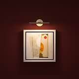 Abstract painting on red wall, lit by a Taylor Picture Light 220mm Antique Brass.